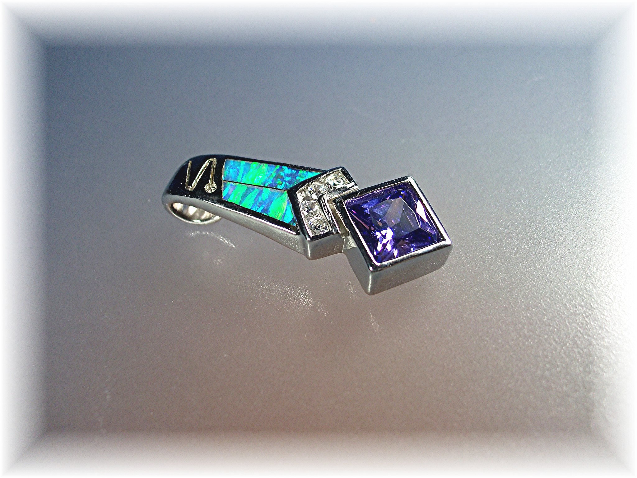 Pendant Sterling Silver Opal CZ Amethyst