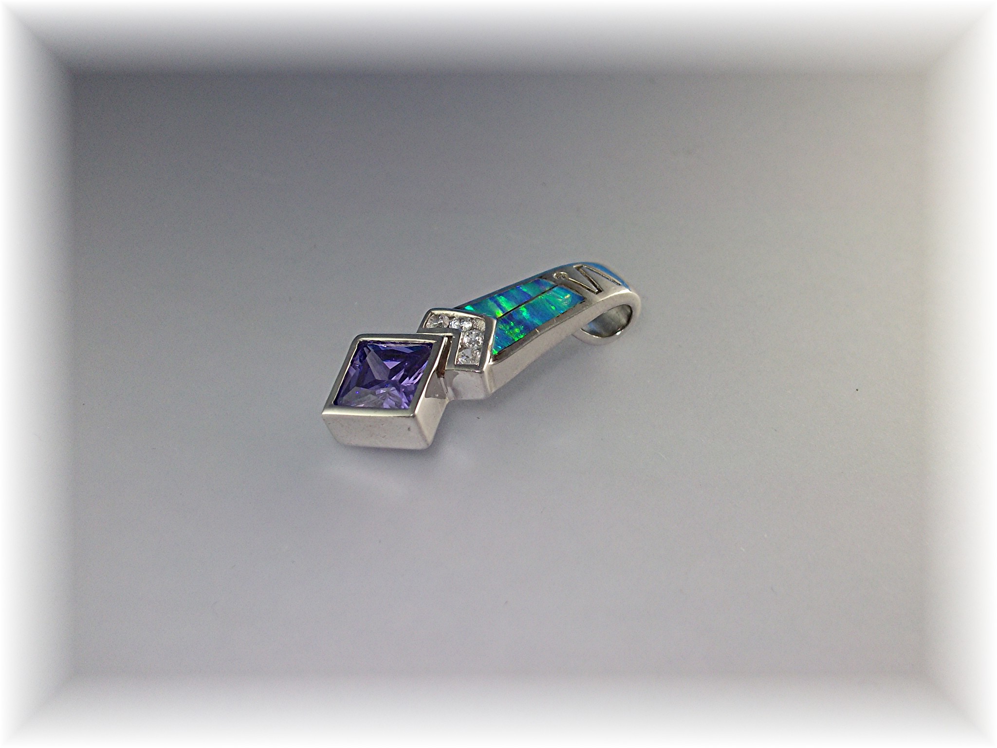 Pendant Sterling Silver Opal CZ Amethyst