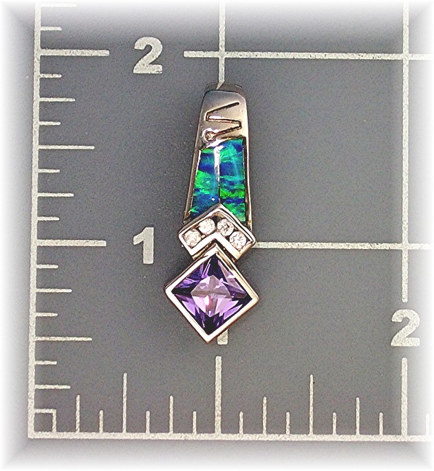 Pendant Sterling Silver Opal CZ Amethyst