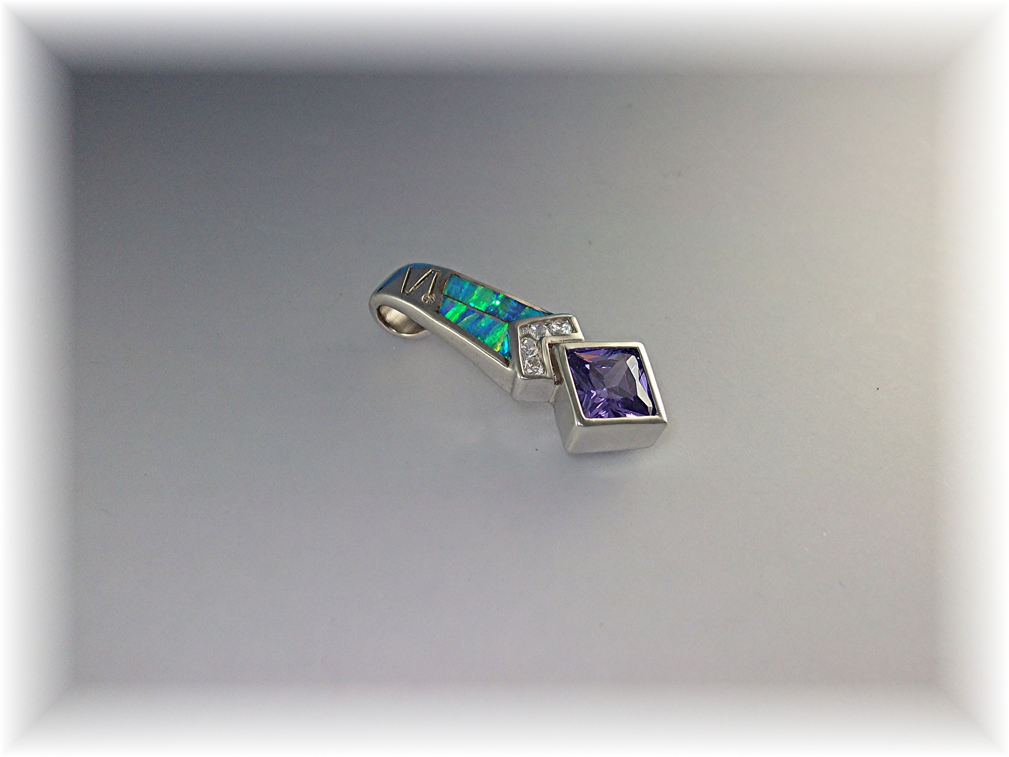 Pendant Sterling Silver Opal CZ Amethyst