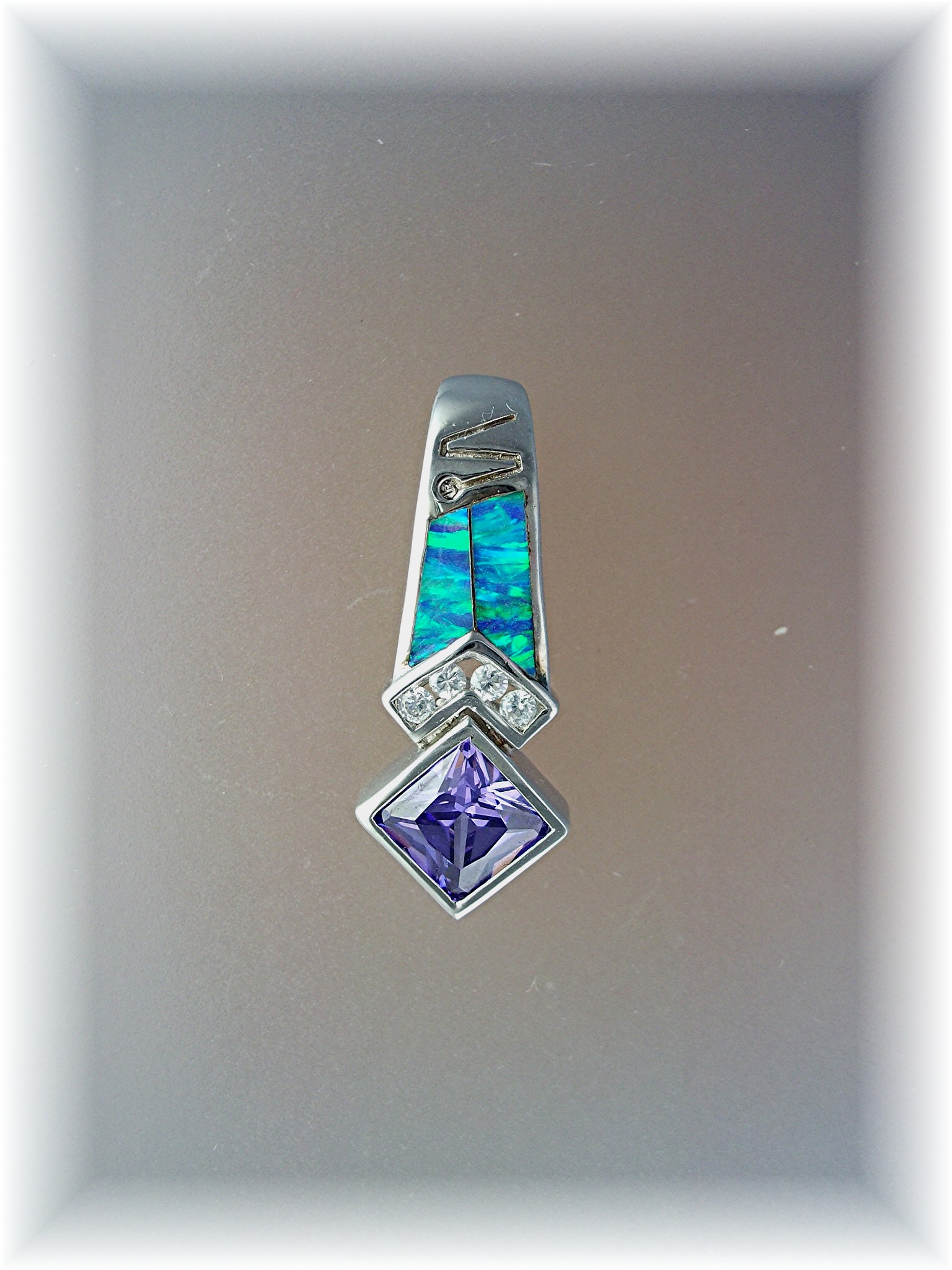 Pendant Sterling Silver Opal CZ Amethyst