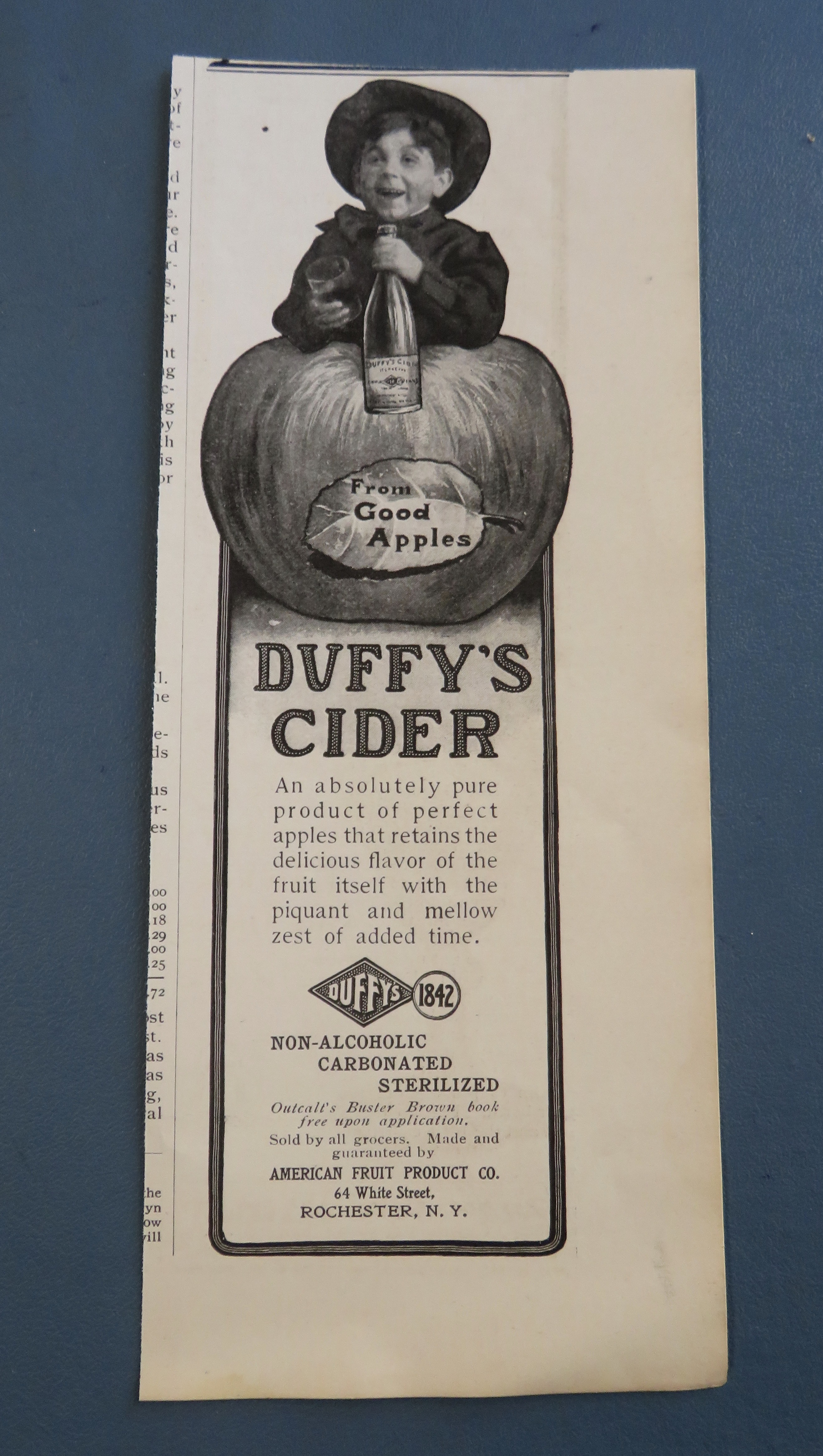 1904 Duffy's Cider with Boy Behind An Apple