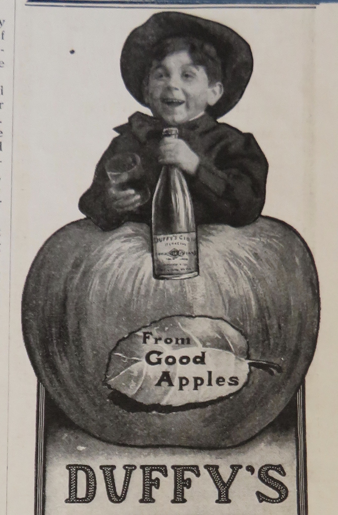 1904 Duffy's Cider with Boy Behind An Apple