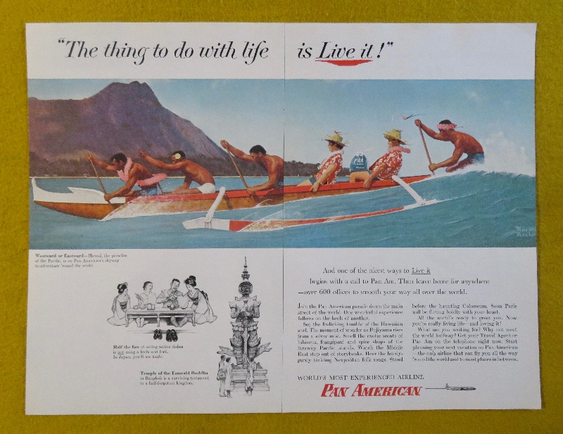 1956 Pan American Airlines with a Rowboat with Hawaiian Natives & 2 People