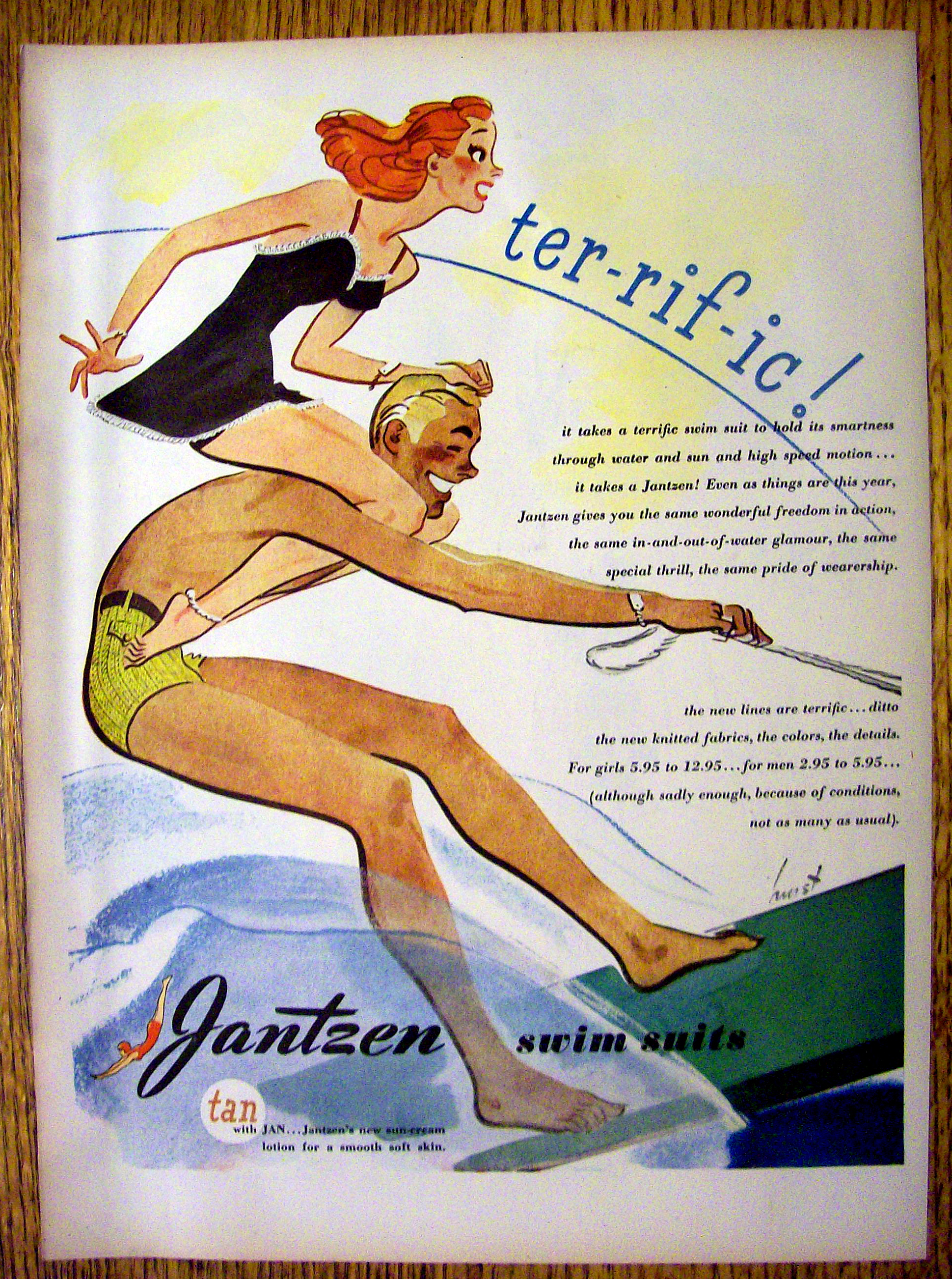 1945 Jantzen Swim Suit w/Woman on Man's Shoulders-Hurst