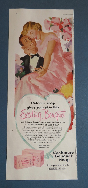 1951 Cashmere Bouquet Soap with Man & Woman Sitting Together & Looking At Ring On Her Finger