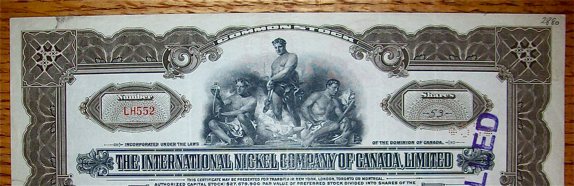 1934 International Nickel Company Of Canada Stock