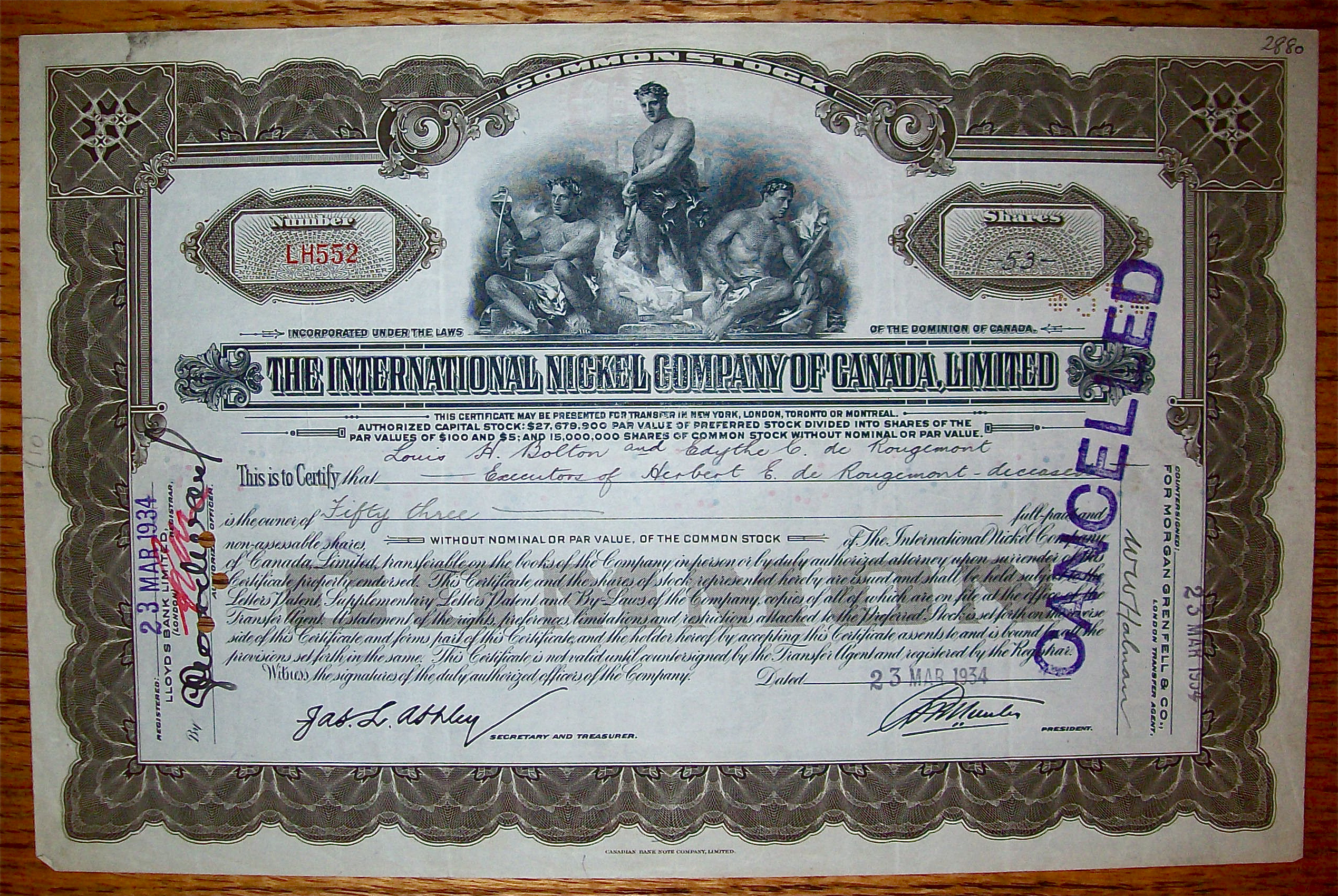 1934 International Nickel Company Of Canada Stock