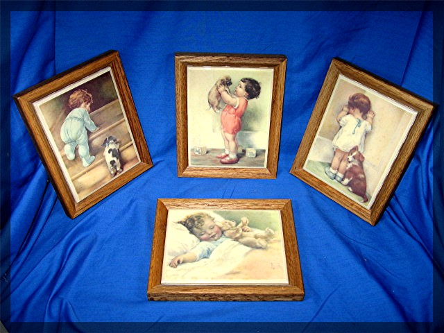 Bessie Pease Gutmann oak framed tiles set of four