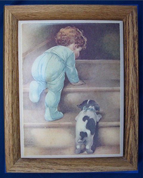 Bessie Pease Gutmann oak framed tiles set of four