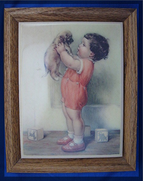Bessie Pease Gutmann oak framed tiles set of four