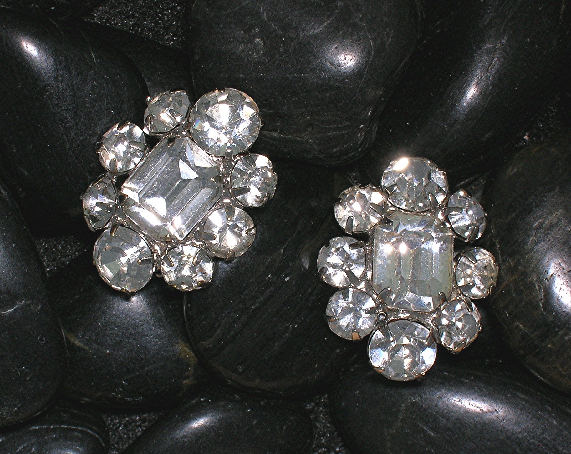 Silver Rhodium Crystal Flower Earrings