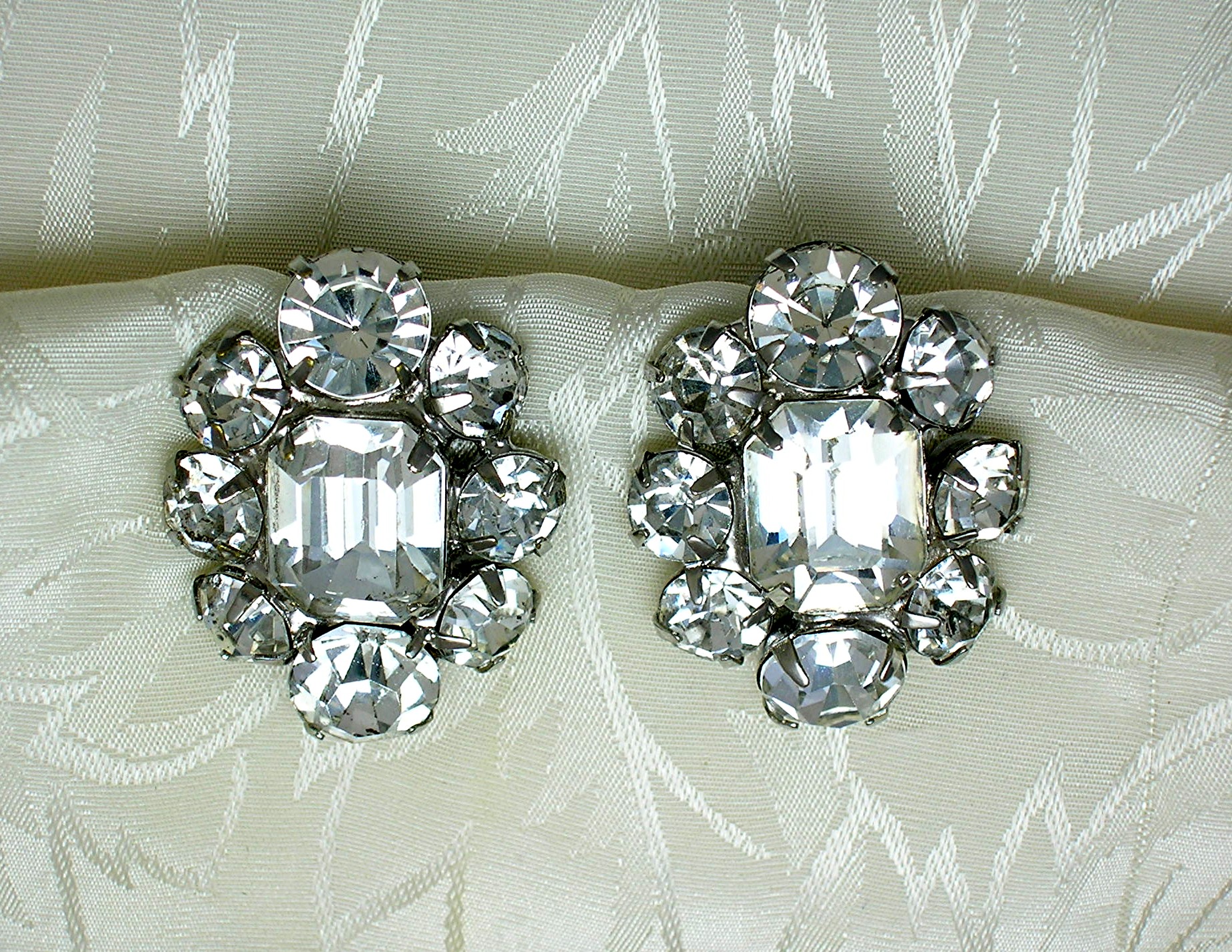 Silver Rhodium Crystal Flower Earrings