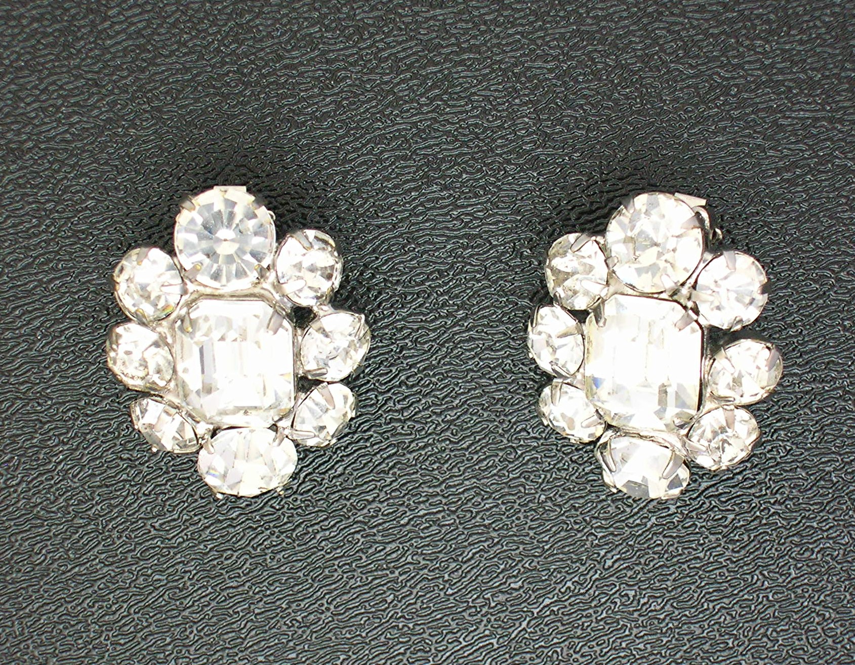 Silver Rhodium Crystal Flower Earrings