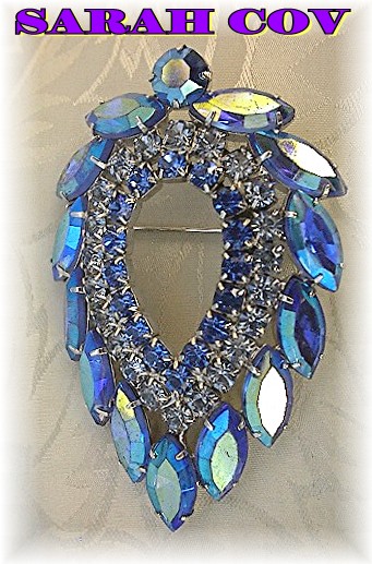 Brooch SARAH COVENTRY Aqua and  Blue Crystal