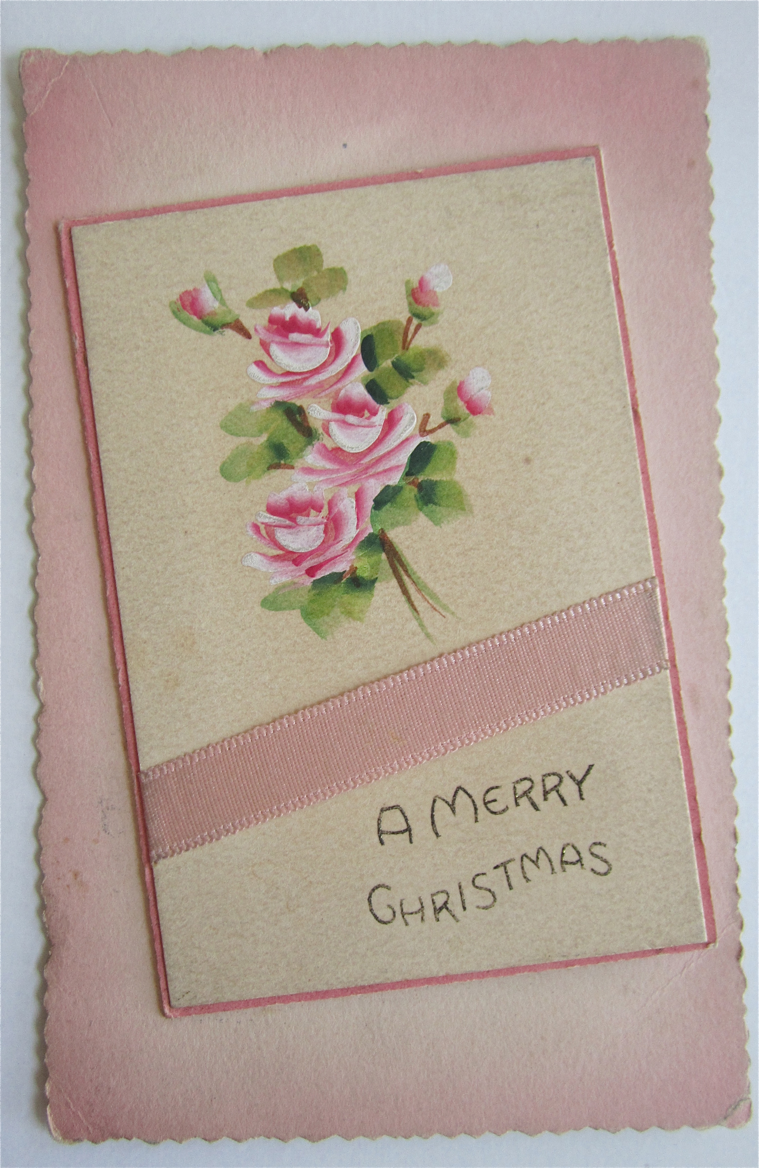 Christmas Postcard With Pink Flowers