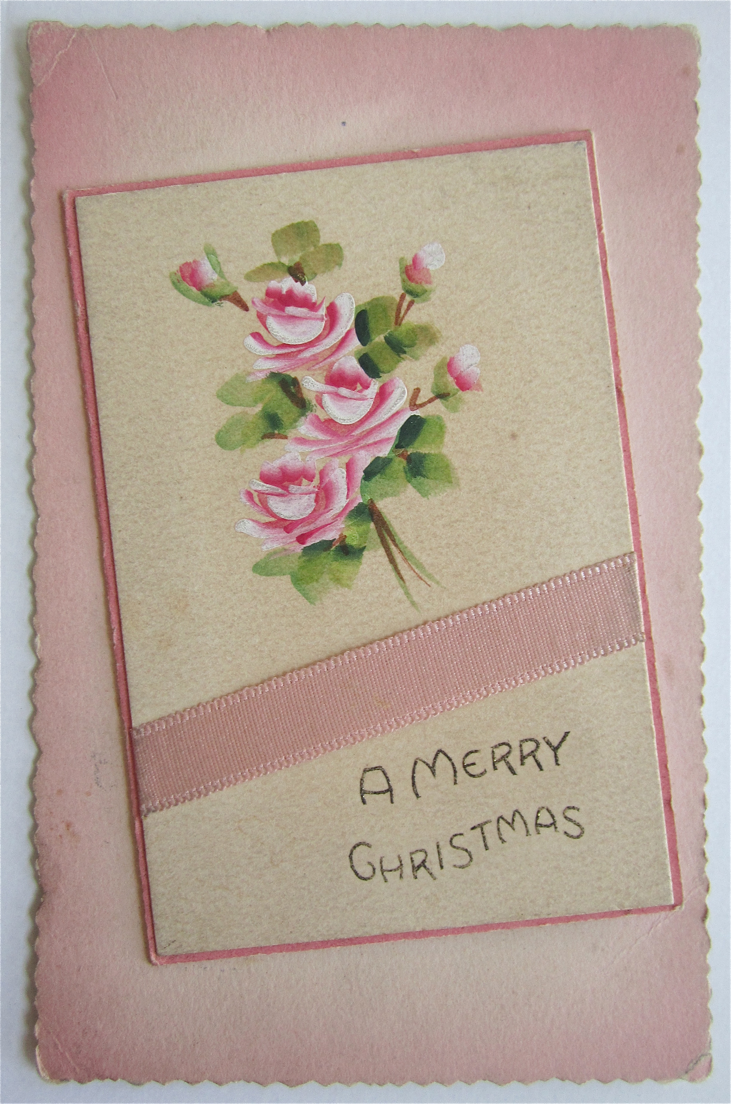 Christmas Postcard With Pink Flowers