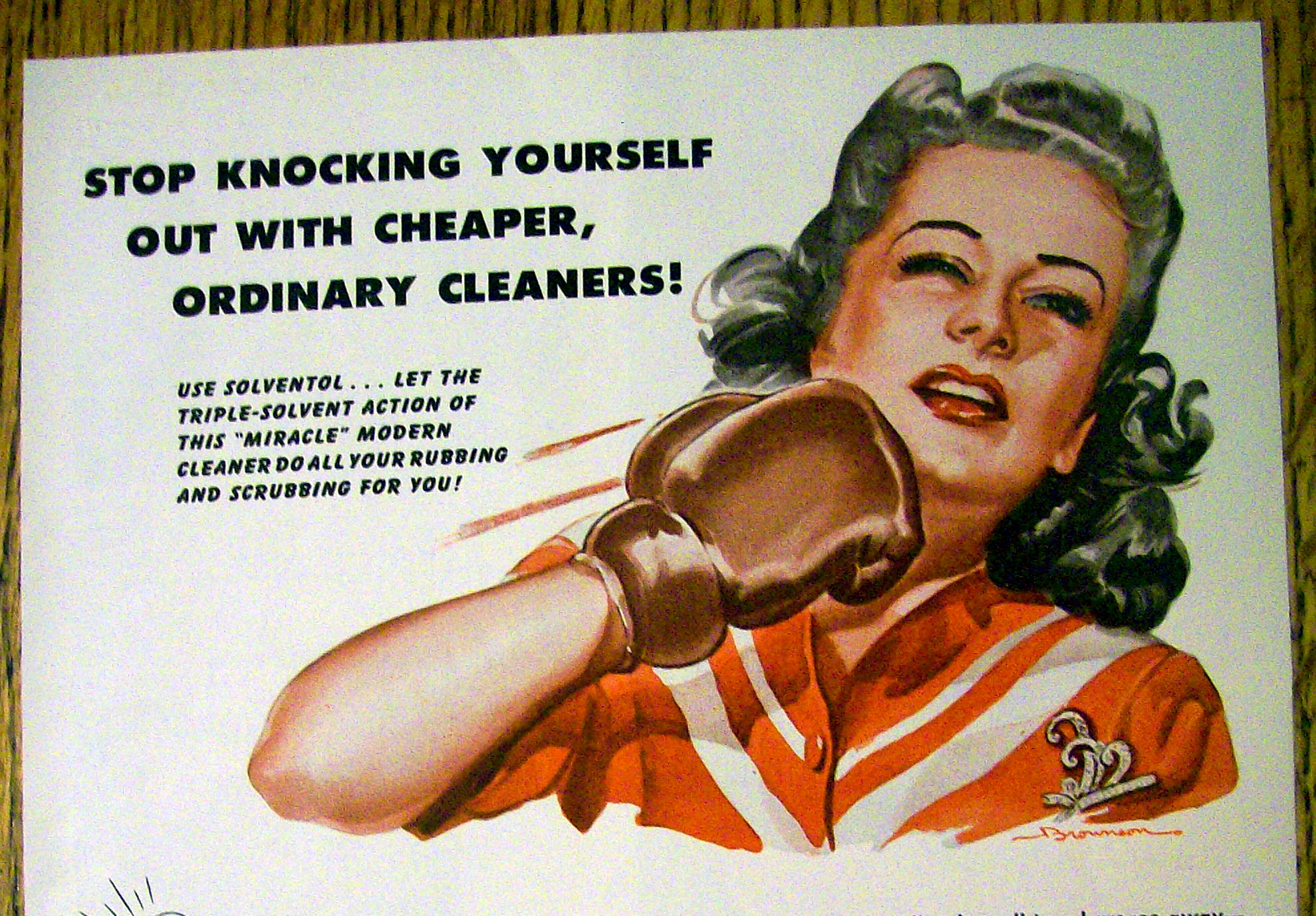 1946 Solventol HouseHold Cleaner w/Woman Punching Self