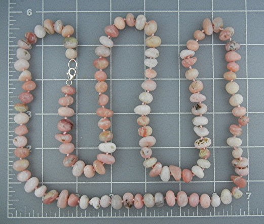 Peruvian Pink Opals Bead Necklace Sterling Silver Clasp