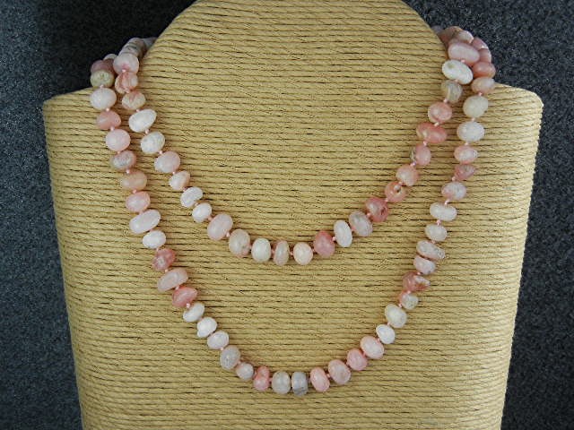 Peruvian Pink Opals Bead Necklace Sterling Silver Clasp