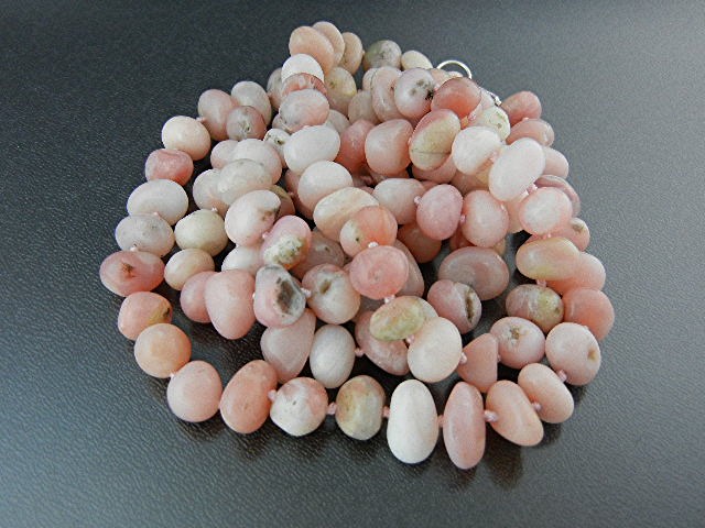 Peruvian Pink Opals Bead Necklace Sterling Silver Clasp