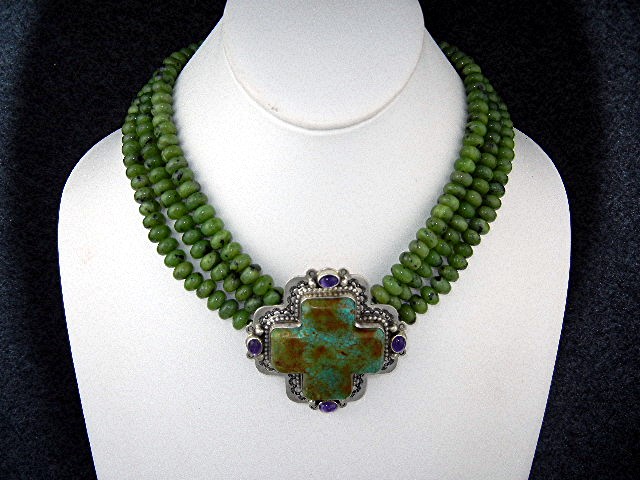 David Troutman Sterling Silver Kingman Turquoise &Jade