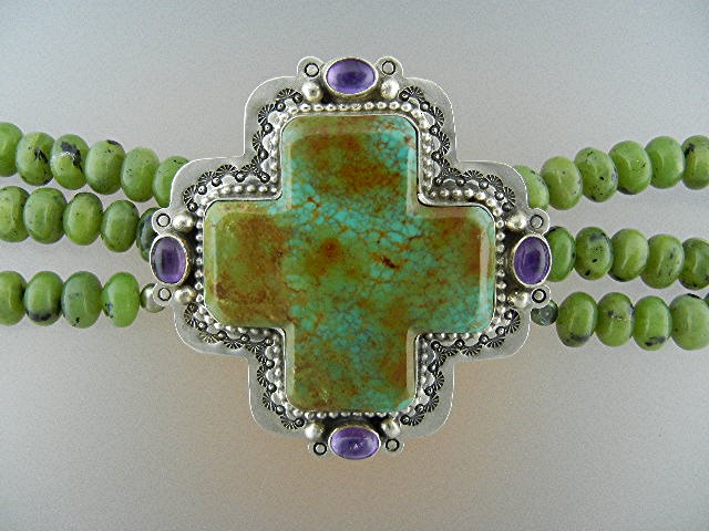 David Troutman Sterling Silver Kingman Turquoise &Jade
