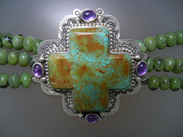 David Troutman Sterling Silver Kingman Turquoise &Jade