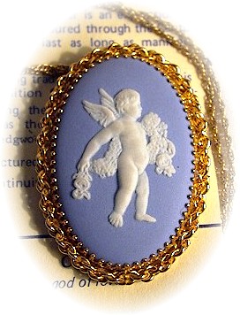 Brooch Pendant 12K GF Blue Wedgwood Cupid