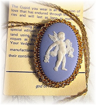 Brooch Pendant 12K GF Blue Wedgwood Cupid