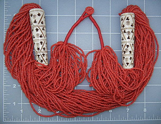 Coral 30 Strand  Glass and Bone Necklace 36 Inch