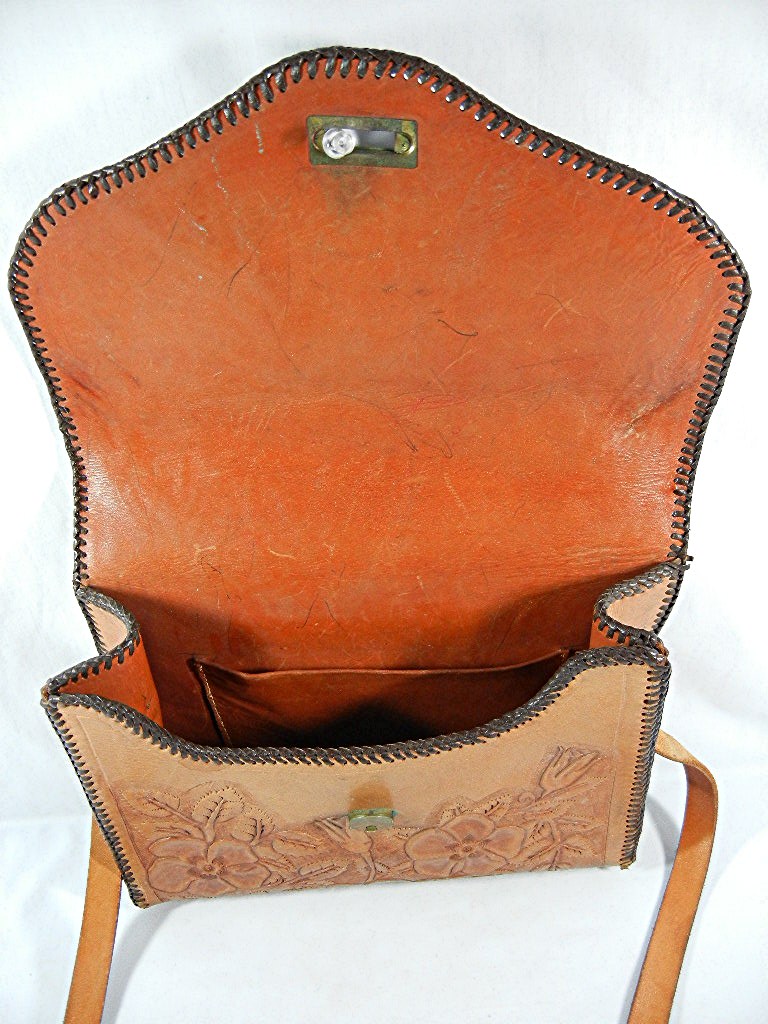 Bag Tan Hand Tooled  Leather Vintage Mexican JOAN