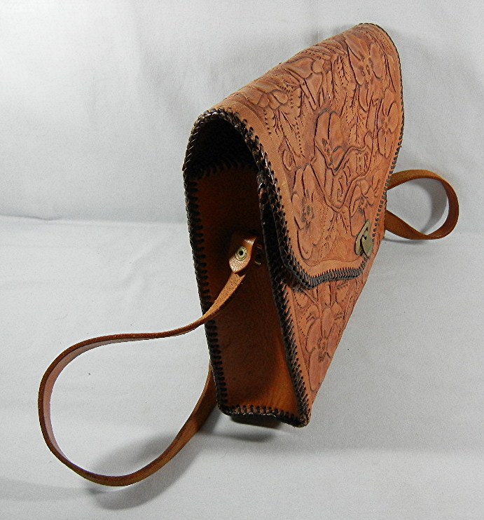 Bag Tan Hand Tooled  Leather Vintage Mexican JOAN