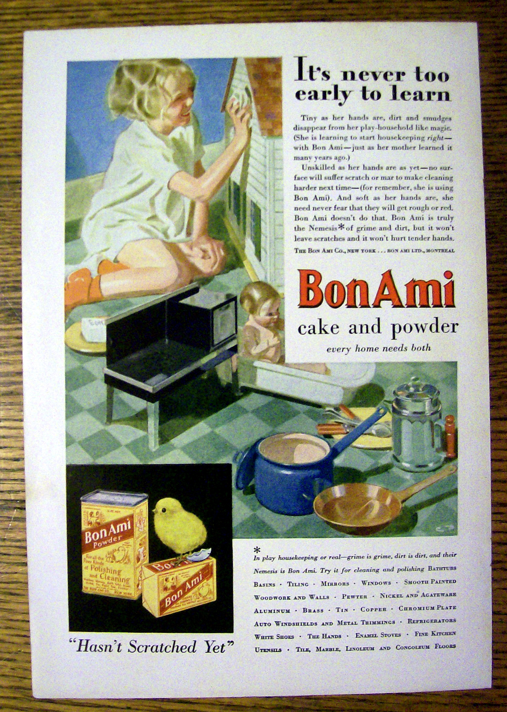 1931 Bon Ami with Girl Cleaning Doll House