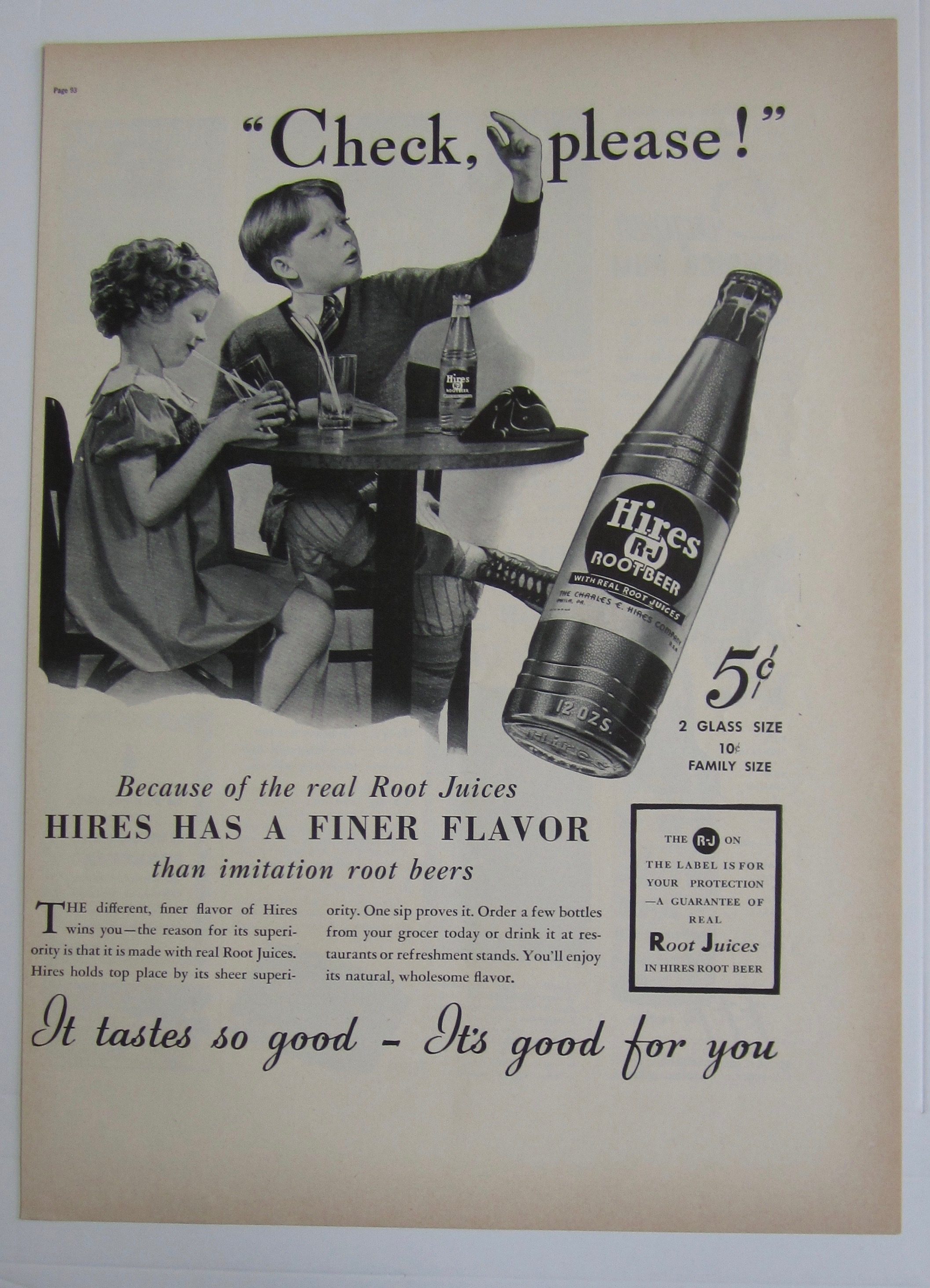 1937 Hires Root Beer with Boy & Girl Drinking Root Beer