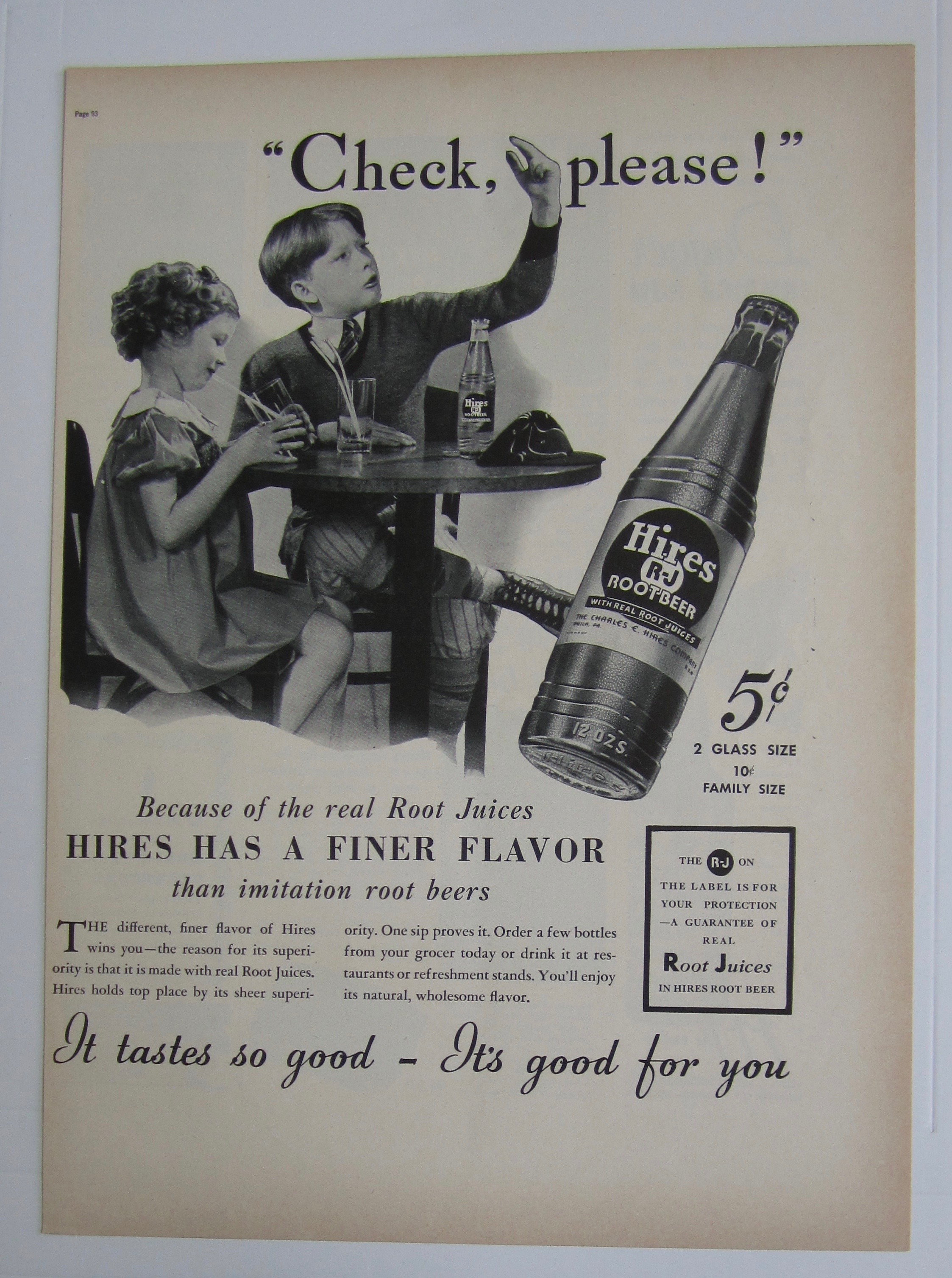 1937 Hires Root Beer with Boy & Girl Drinking Root Beer