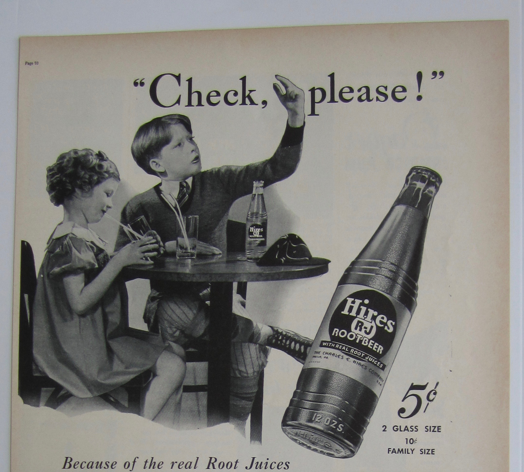 1937 Hires Root Beer with Boy & Girl Drinking Root Beer