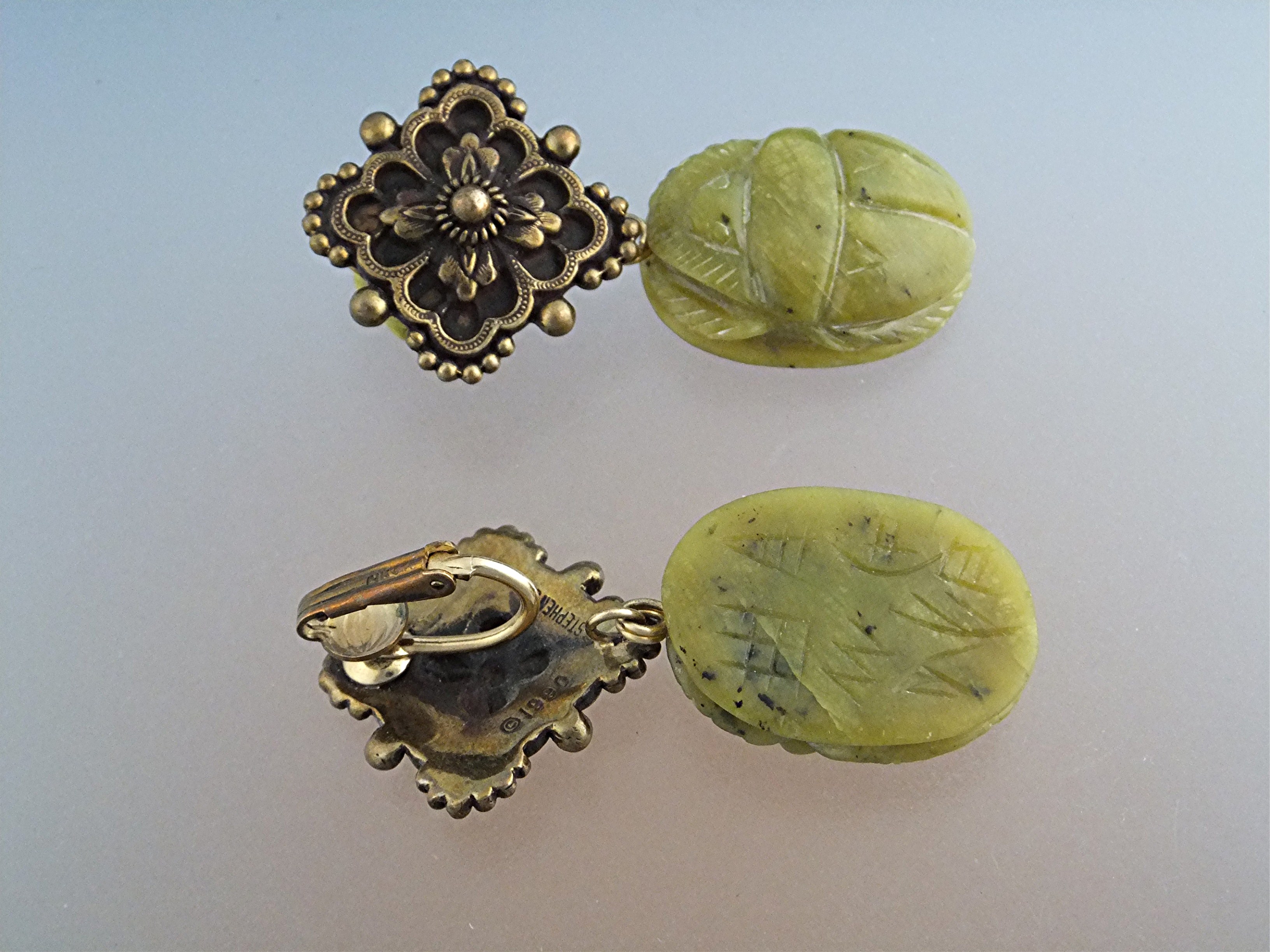 Earrings 14K GF Green Scarob Dangle STEPHEN DWEK