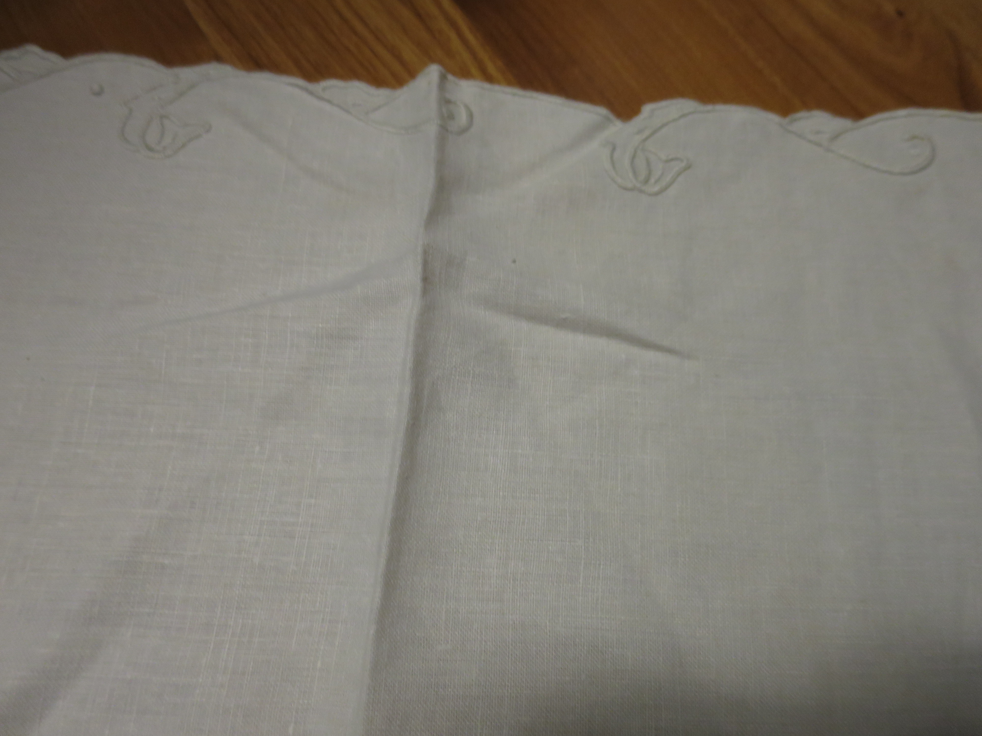 Linen Satin Floral Swirl Stitch Doily off white 16.5 X 15.5 inch