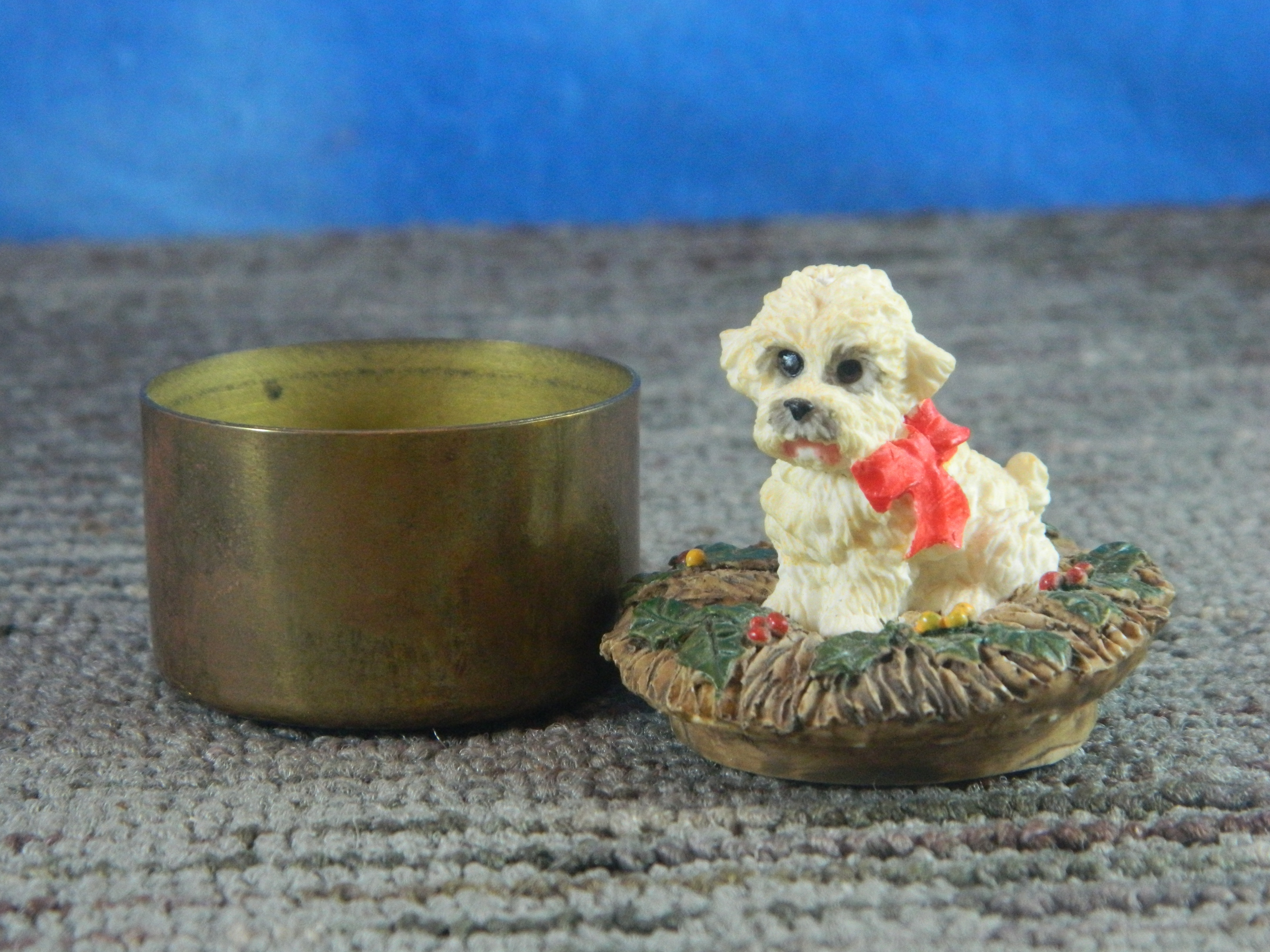 Enesco Miniature Brass Trinket Box with Resin Dog Top