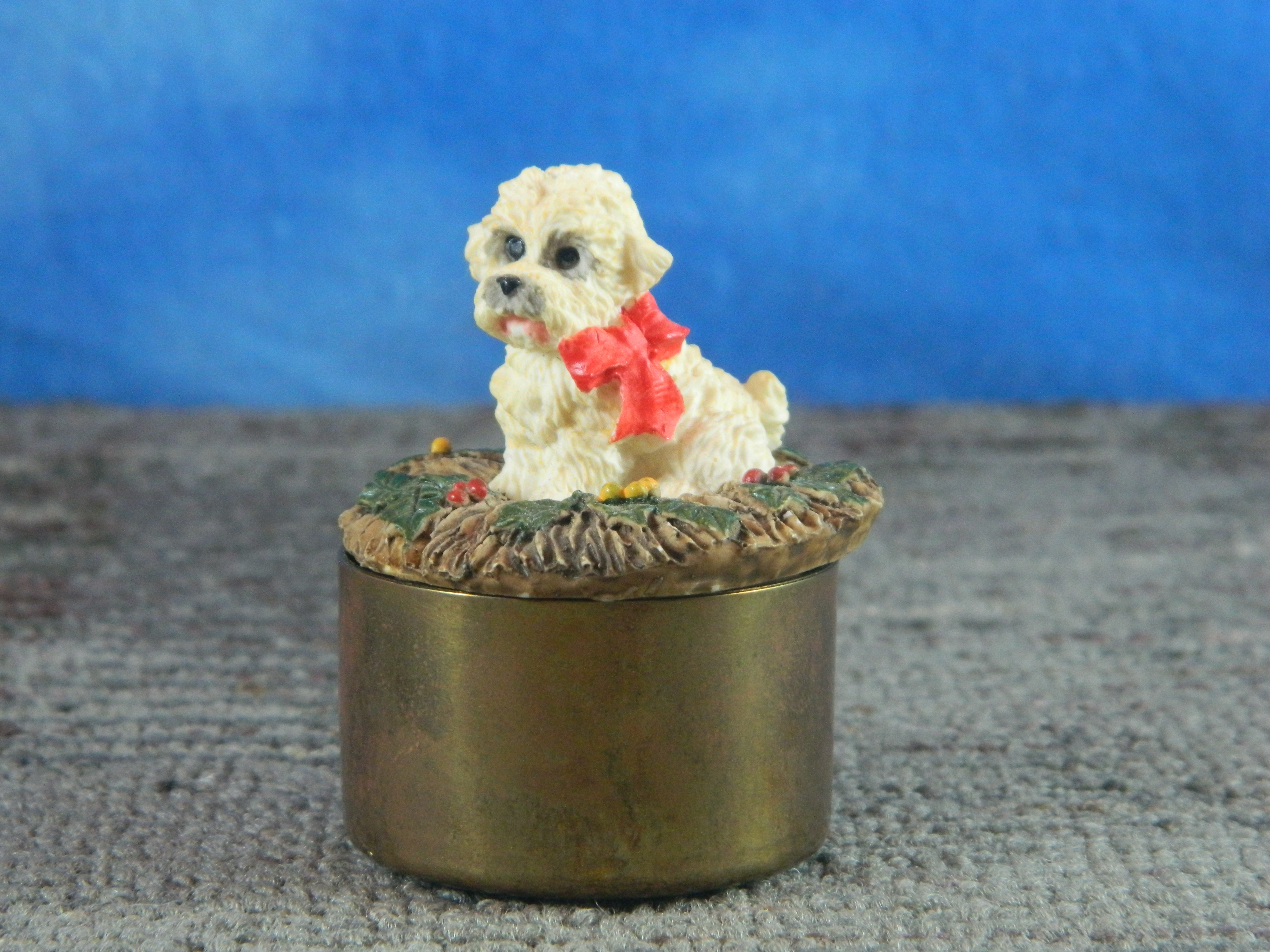 Enesco Miniature Brass Trinket Box with Resin Dog Top