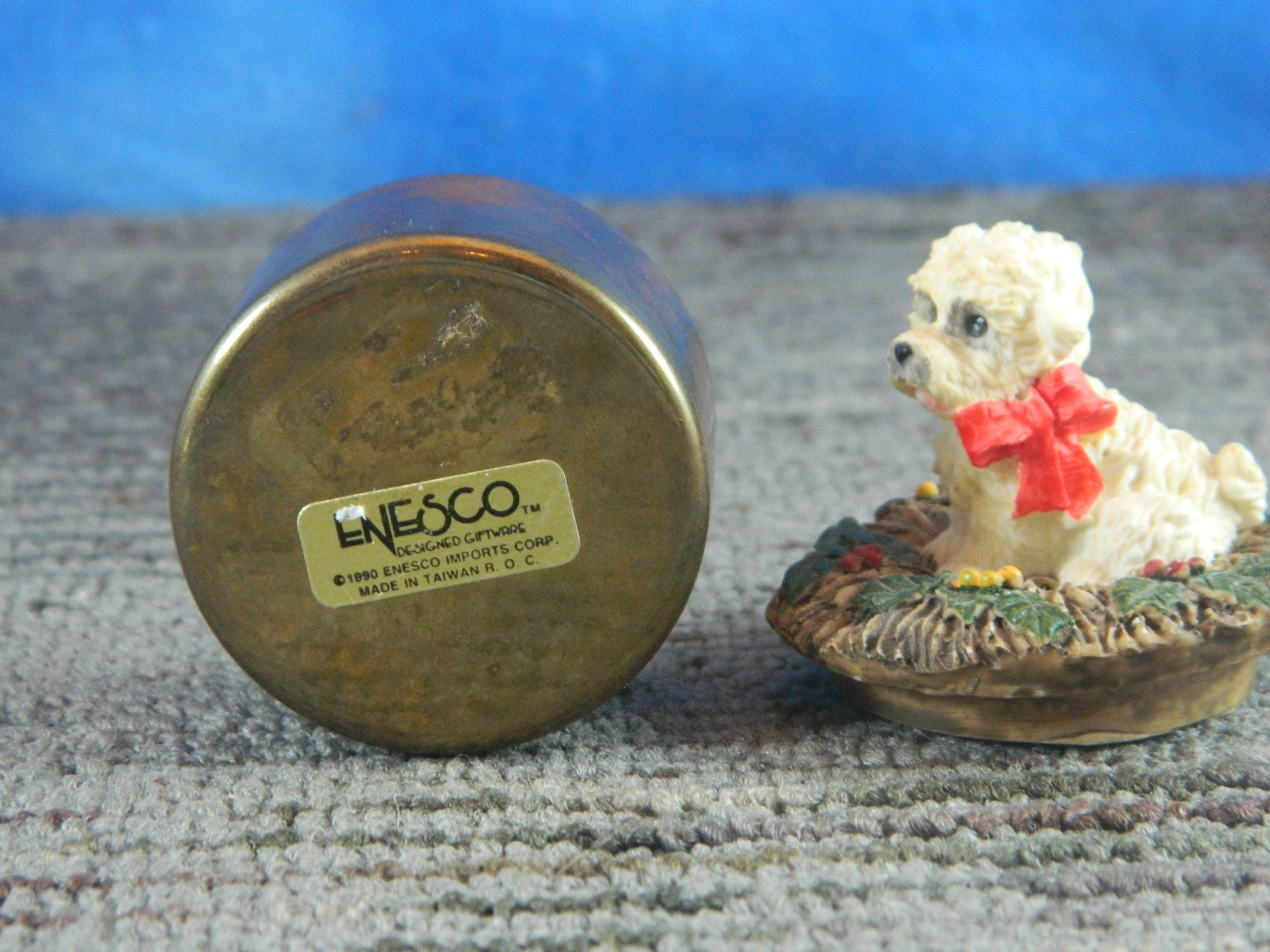 Enesco Miniature Brass Trinket Box with Resin Dog Top