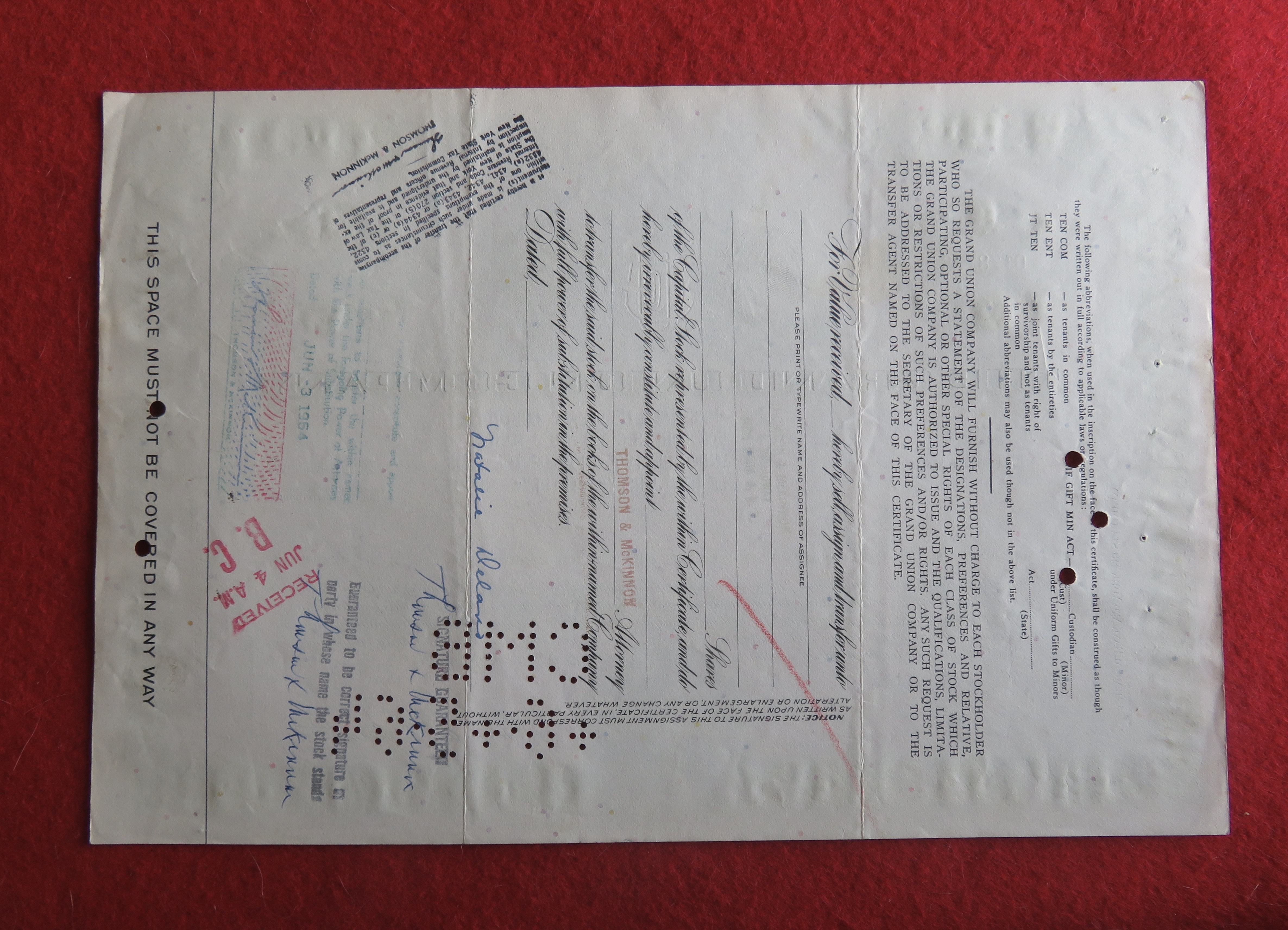 1962 The Grand Union Company Stock Certificate