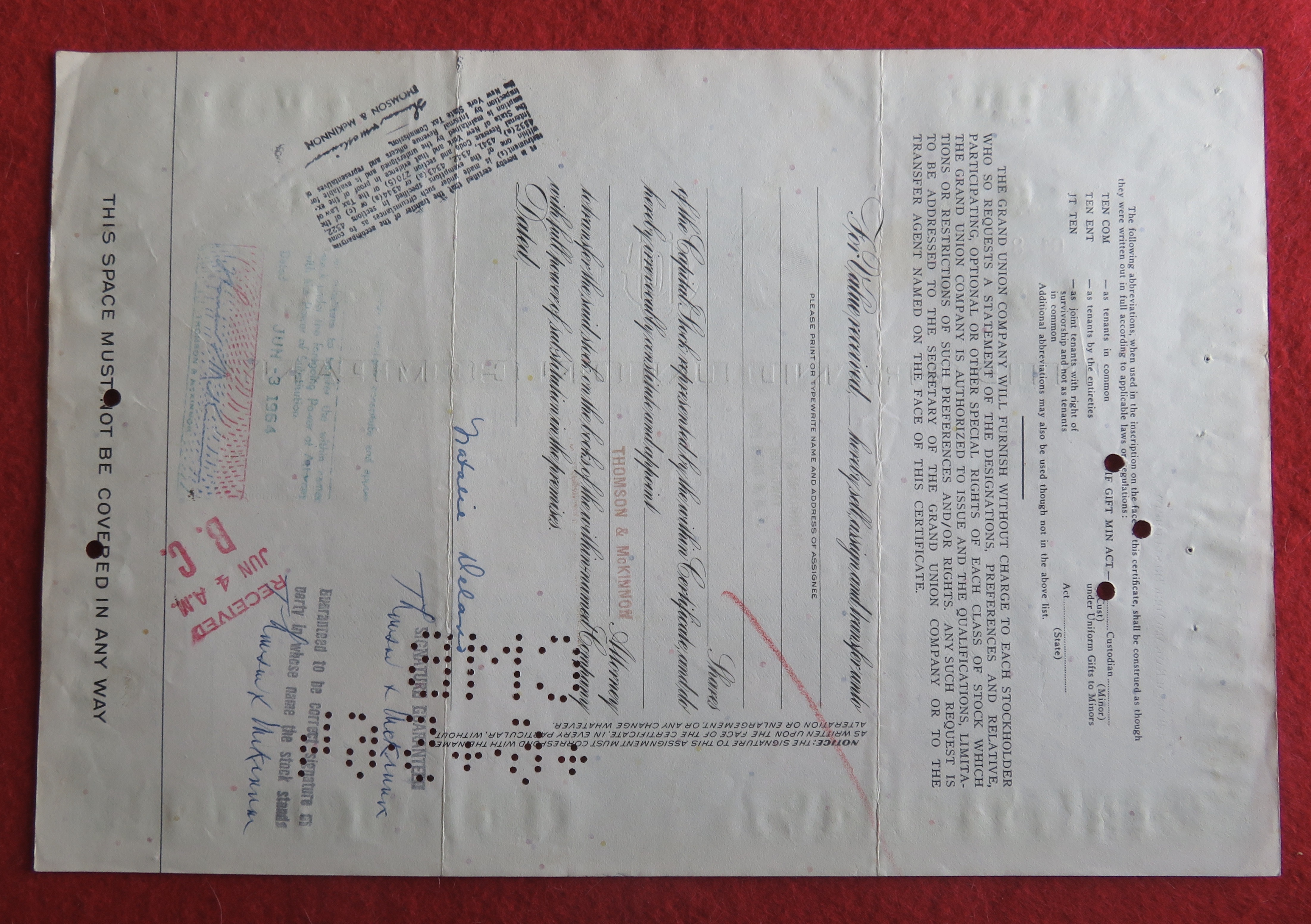 1962 The Grand Union Company Stock Certificate