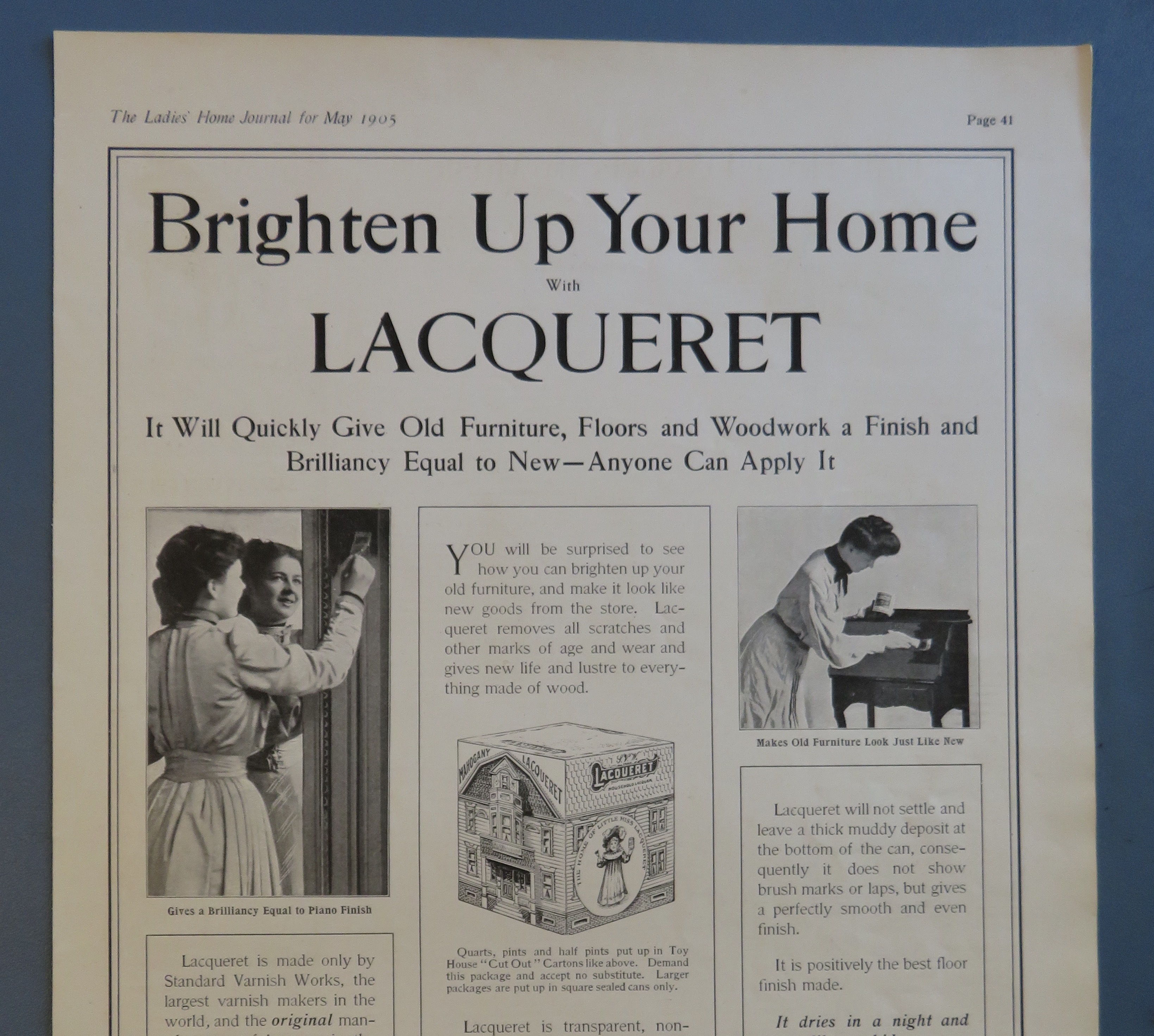 1905 Lacqueret with Woman Using Around The House