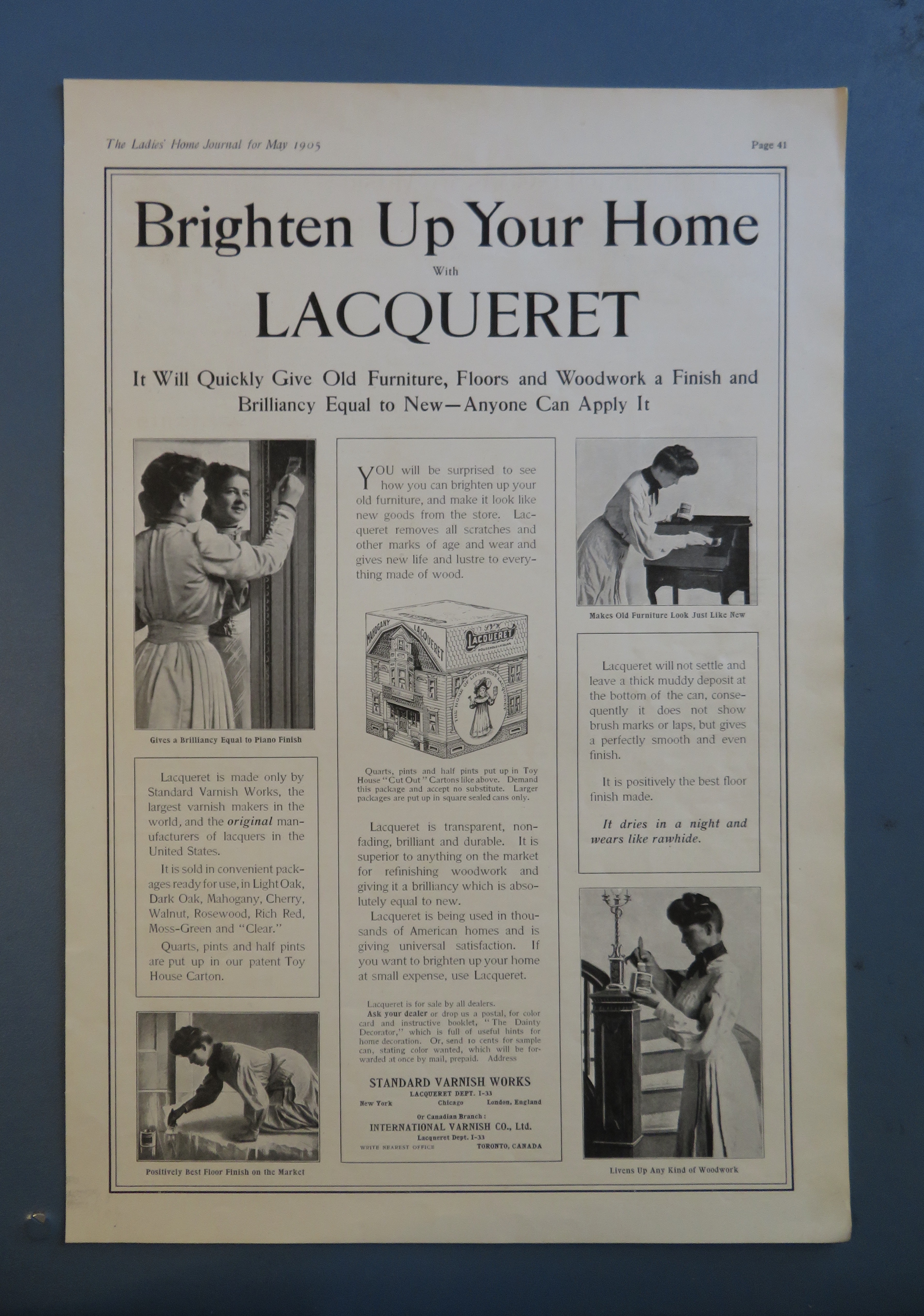 1905 Lacqueret with Woman Using Around The House