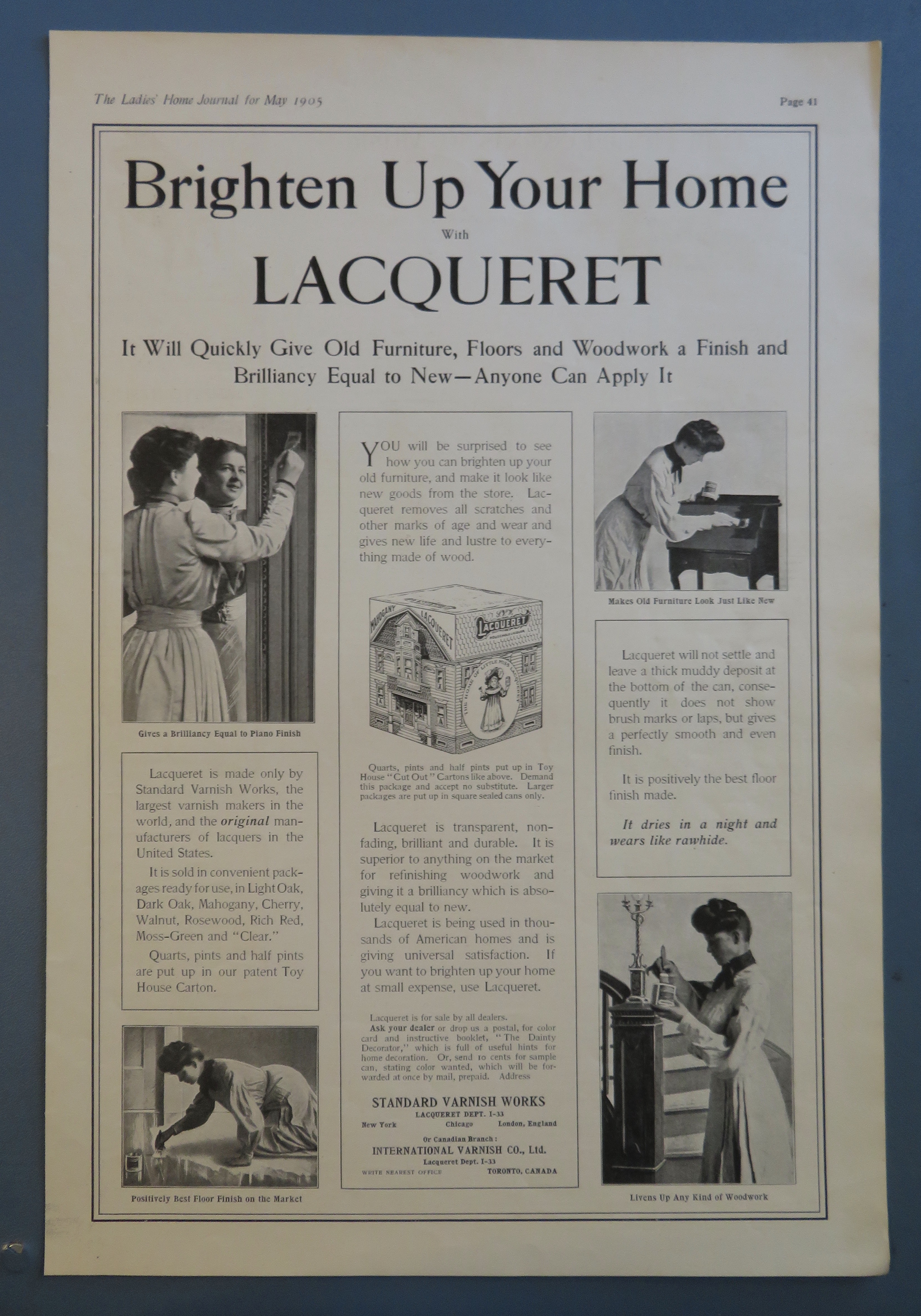 1905 Lacqueret with Woman Using Around The House