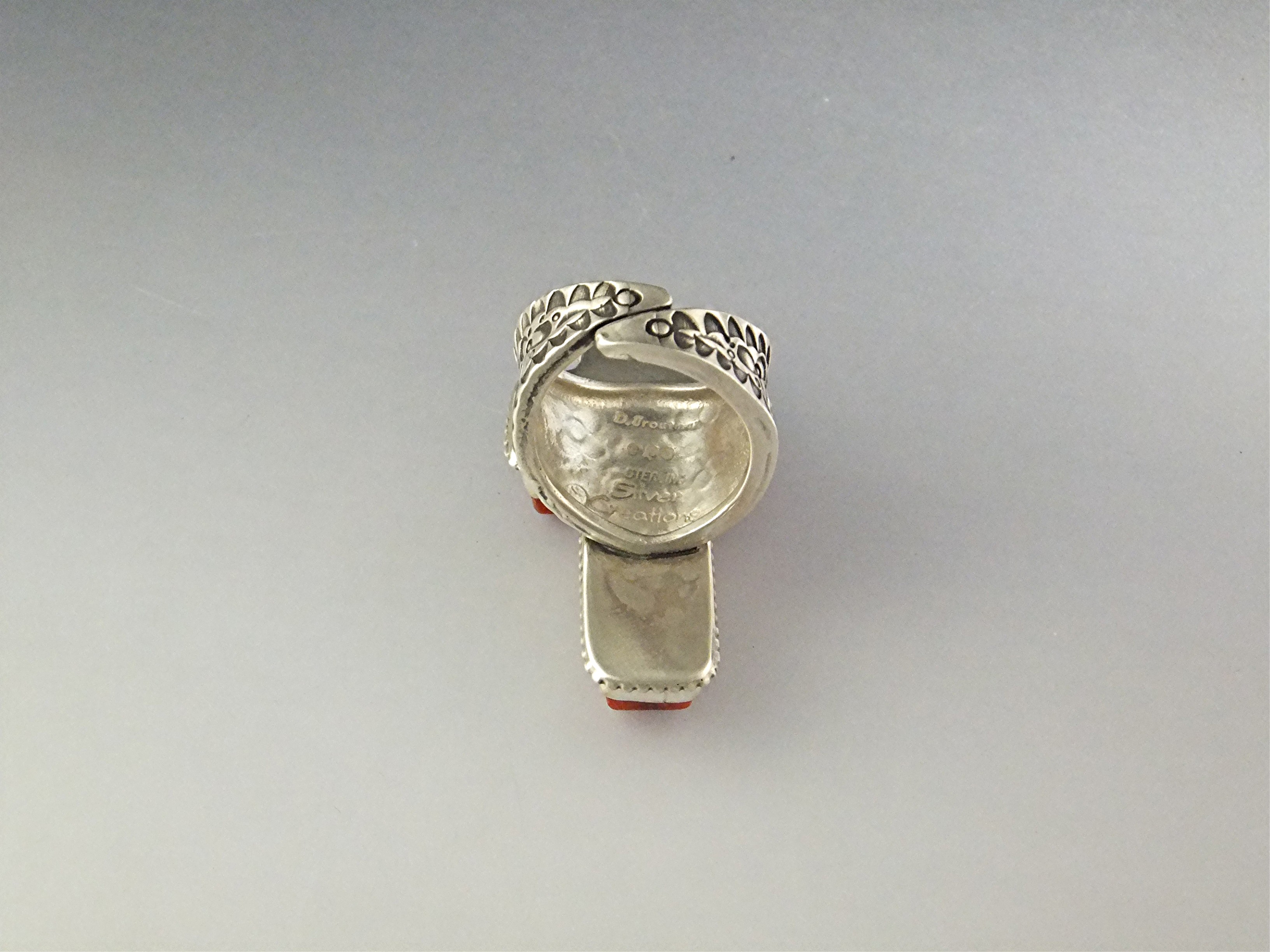 David Troutman Sterling Silver Apple Coral Cross Ring