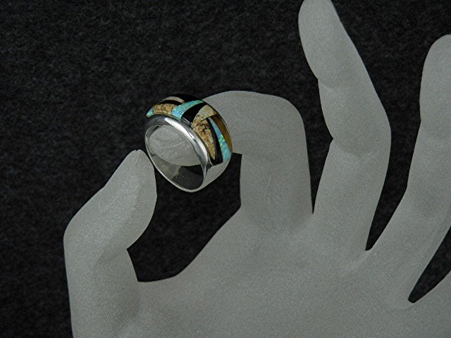 Native American Calvin Begay Sterling Silver Inlay Ring