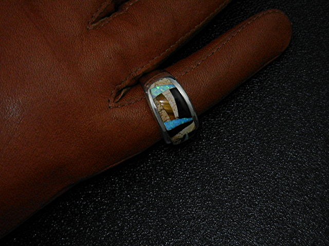 Native American Calvin Begay Sterling Silver Inlay Ring
